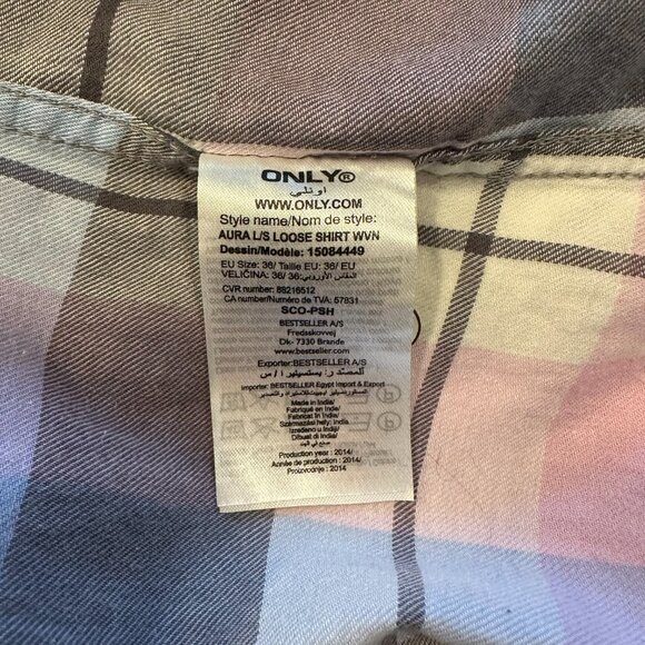 Only Blue Behavior Pastel Plaid Shirt Womens Size 36 Button Down Long Sleeve - Picture 5 of 6